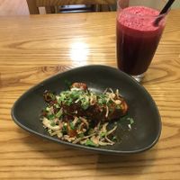 Tofu and beetroot juice at Avocado in Athens