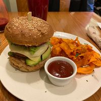 Avocado burger and Ginger Passion at Avocado in Athens