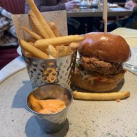 The plum plant chicken burger with hand cut fries. This tasted so fresh and delicious. #Veganuary at Mallow - Borough Market in South East London