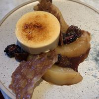 The vegan creme brûlée with poached pear and figs. The star of the meal. #Veganuary at Mallow - Borough Market in South East London