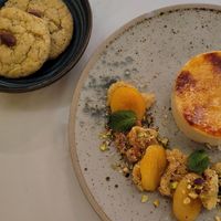 Creme brulee and pistachio ghorayebah at Mallow - Borough Market in South East London