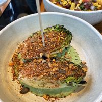 baby gem hearts, green tahini, red seed dukkah  at Mallow - Borough Market in South East London