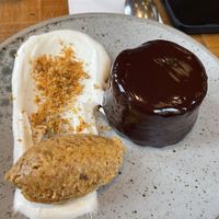 chocolate hazelnut financier, white chocolate, gianduja caramel  at Mallow - Borough Market in South East London