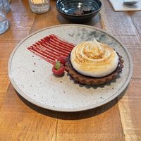 Chocolate raspberry s’mores tart.   at Mallow - Borough Market in South East London