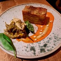 Artichoke caponata with potato pave and pepper and pine nut sauce at Mallow - Borough Market in South East London