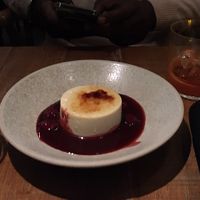 Creme brûlée with licorice and sour cherry sauce   at Mallow - Borough Market in South East London
