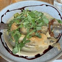 Burnt aubergine muhammara borek  at Mallow - Borough Market in South East London