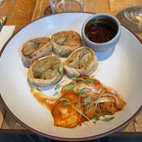 Dumplings with kimchi  at Mallow - Borough Market in South East London