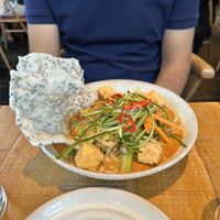 roast pepper sweet potato laksa, rice noodles, five spice tofu  at Mallow - Borough Market in South East London
