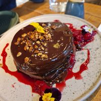 Fluffy chocolate and raspberries pancakes at Mallow - Borough Market in South East London