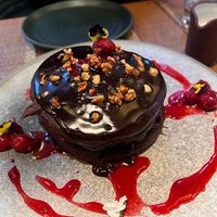 black forest chocolate pancakes, cherry, hazelnut, vanilla cream at Mallow - Borough Market in South East London