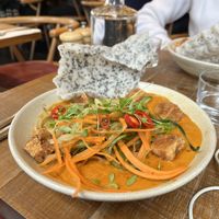 Sweet potato laksa with noodles and tofu  at Mallow - Borough Market in South East London
