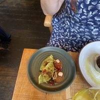 Half green oil gyozas and half mushroom croquettes (divine!)  at Mallow - Borough Market in South East London