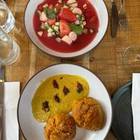 strawberry hibiscus & heart of palm ceviche/  sweet potato chapaleles  at Mallow - Borough Market in South East London