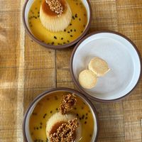 maracuya quinoa flan, quinoa brittle/ dulce de leche alfajores  at Mallow - Borough Market in South East London