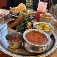 Full English in foreground, thali in back  at Mallow - Borough Market in South East London