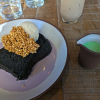 Ube french toast (black charcoal brioche, pandan cream, ube anglaise, crispy quinoa and vanilla ice cream)
(From the weekend brunch menu) at Mallow - Borough Market in South East London