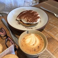 Tiramisu pancakes and cappuccino   at Mallow - Borough Market in South East London