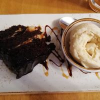 Chocolate cake and vegan ice-cream at Electric Bar in Motherwell