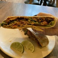 Guacamaya wrap with beyond beef  at Guacamaya Oasis Plant Based Mexican Cuisine in Downey
