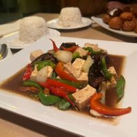 #50 Pad Makuer with soft tofu  at Coconut Cafe in Merced