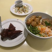BBQ drumsticks, dumplings, vermicelli bowl  at Loving Hut in Falls Church