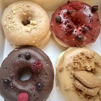 4 of the Vegan flavors - delicious!   at La Donuteria - Spalena in Prague