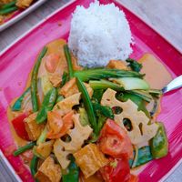 Gemüse mit Tofu an Erdnusssauce und Reis at Zen in Modling