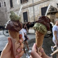 Pistache and baico (hazelnut chocolate)  at Rivareno Catedral in Mallorca