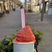 Strawberry ice cream   at Rivareno Catedral in Mallorca