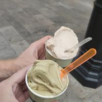 Vegan pistachio and hazelnut gelato. at Rivareno Catedral in Mallorca