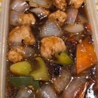 Black bean with vegan chicken at Wawin Vegan Chinese in Salford