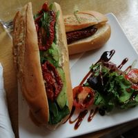 Avocado, spinach, sun-dried tomatoes, hunous at World Peace Cafe in Leicester