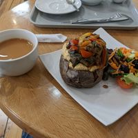 Cuppa and a 'Rainbow Jacket Potato' at World Peace Cafe in Leicester