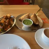Mushroom chili and vegetable samosas   at Namaste India in Nevsehir
