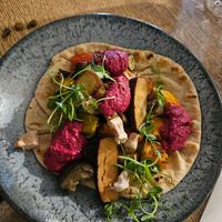 Vegan loaded flat bread (I had this and it was soooo delish!!!!) at The Thimble in Dorchester