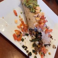 Vegan burrito (no mushrooms) the soy meat is really good and the vegan cheese is good too. It’s a pretty big burrito,  I had to take half home.  at 3 Tequilas in Kill Devil Hills