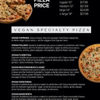 Vegan menu at Sarpino's Pizzeria in Coral Springs