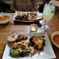 4 different dishes to chose between, hot and cold and soup+bread included. at En Deli Haga in Gothenburg