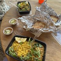 Delicious daal and the further away one is cabbage subzi. They also made it vegan and gave me hummus instead raita  at Silk Road Experience in Hot Springs