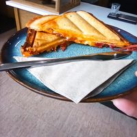 Curried Chickpea, pickled onion and Vegan cheese toastie. at Little Collins CBD Dispensary in Kilkenny