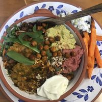 Buddha bowl and flat bread  at The Mere Cafe Bookshop and Refill Shop in Ellesmere