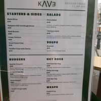Menu at kave in West London