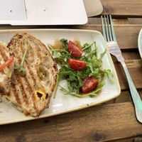 Lush toastie and latte  at kave in West London