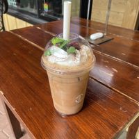 Special blackberry iced mocha with coconut whipped cream.   at River City Coffee Roasters in Powell River