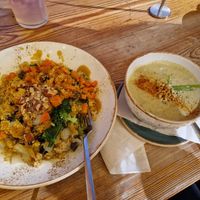 Swami bowl and cashew cauliflower soup at Life Alive Organic Cafe in Cambridge