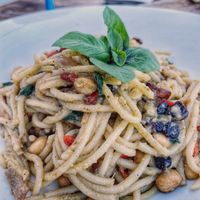 Spaghetti hummus 😋  at Orizontes in Zakynthos