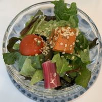 When ordering a soup dish you‘ll get a tiny side salad instead of a soup as complementary starter. Very thoughtful!  at Sunny Bowl in Seoul