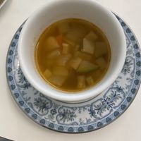 Complementary veggie soup   at Sunny Bowl in Seoul