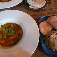 MALAYSIAN CURRY Root Vegetables, Coconut, Jasmin Rice, Home Baked
Naan, Spinach, Mango Chutney at The Bridge Hotel in Prestbury